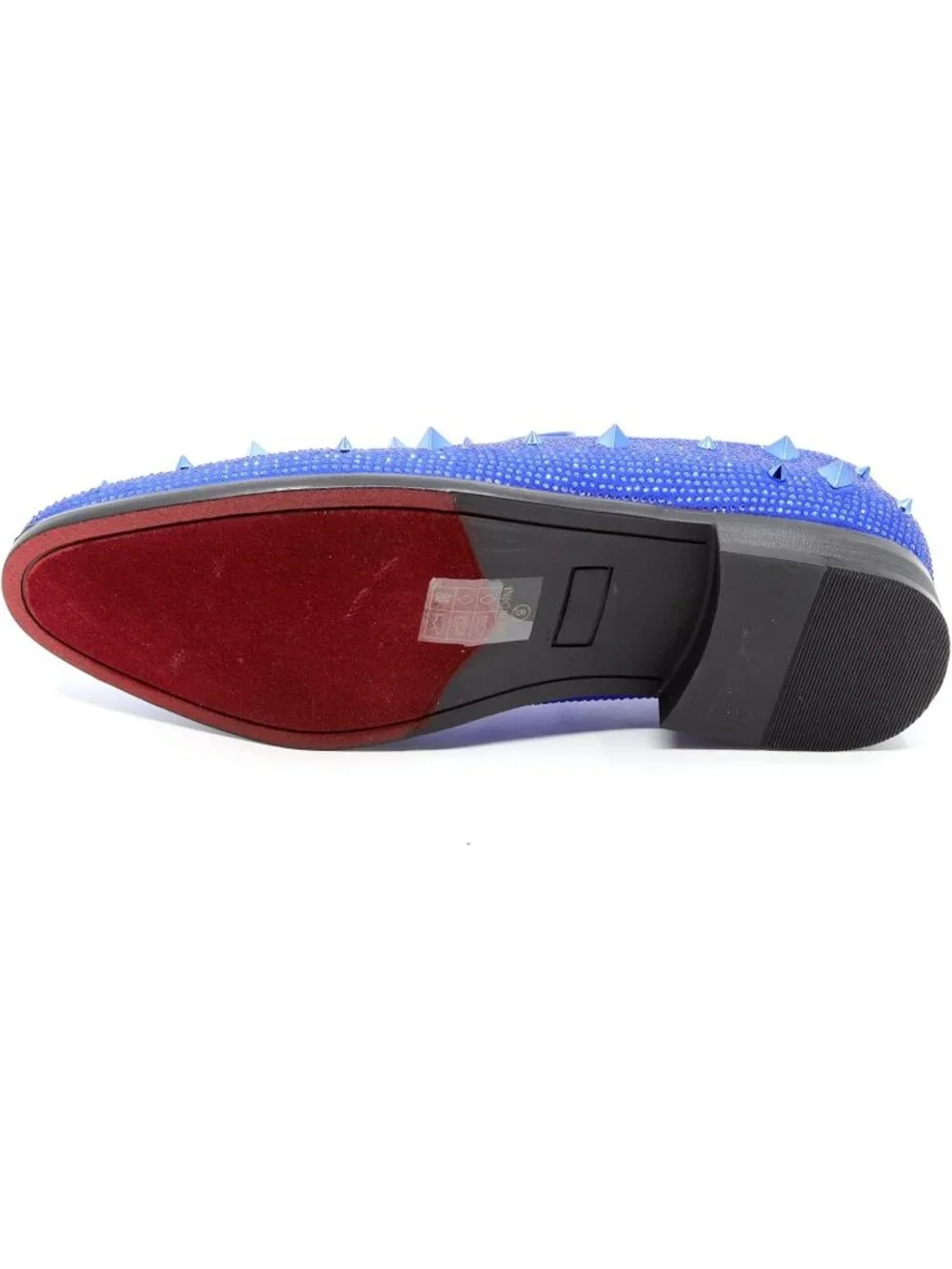 Matrocharm Men's Blue Rubber Vintage Spike Rhinestone Loafer Slip On Party Shoes